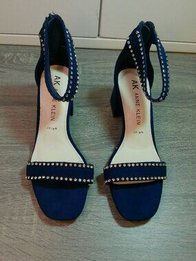 Anne Klein Melissa Block Heel Sandal with Rhinestones Blue Size 7.5